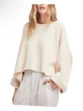 Free People "I Can't Wait" Cropped Ribbed Pullover Cream Sweater size M